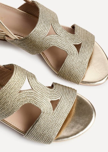Linzi Reeva Gold Woven Slingback Low Block Heeled Sandals