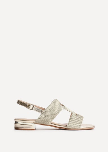 Linzi Reeva Gold Woven Slingback Low Block Heeled Sandals