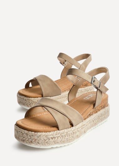 Linzi Sarelli Wide Fit Taupe Flatform Sandals