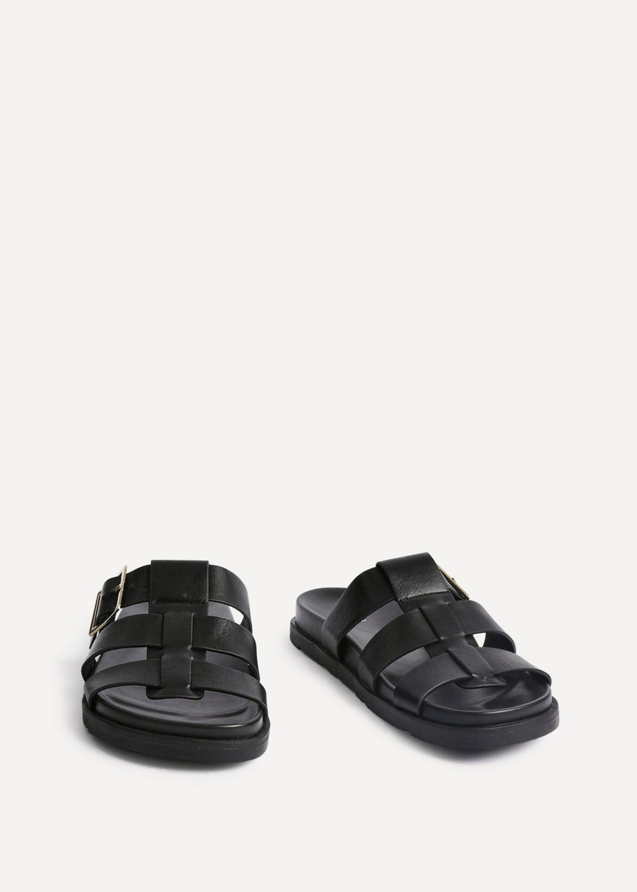 Linzi Restore Black Faux Leather Gladiator Slip-On Sandal
