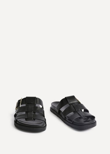 Linzi Restore Black Faux Leather Gladiator Slip-On Sandal