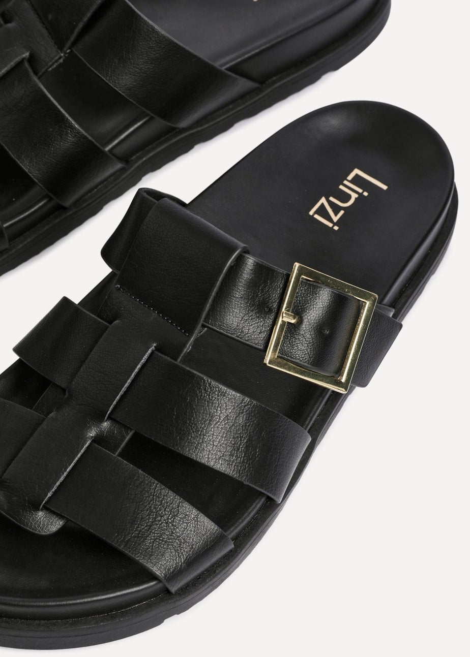 Linzi Restore Black Faux Leather Gladiator Slip-On Sandal