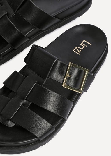 Linzi Restore Black Faux Leather Gladiator Slip-On Sandal