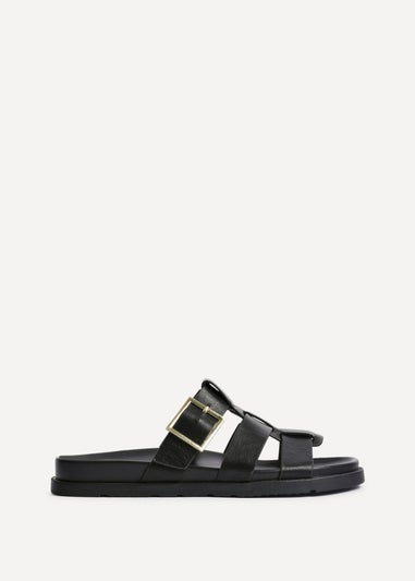 Linzi Restore Black Faux Leather Gladiator Slip-On Sandal