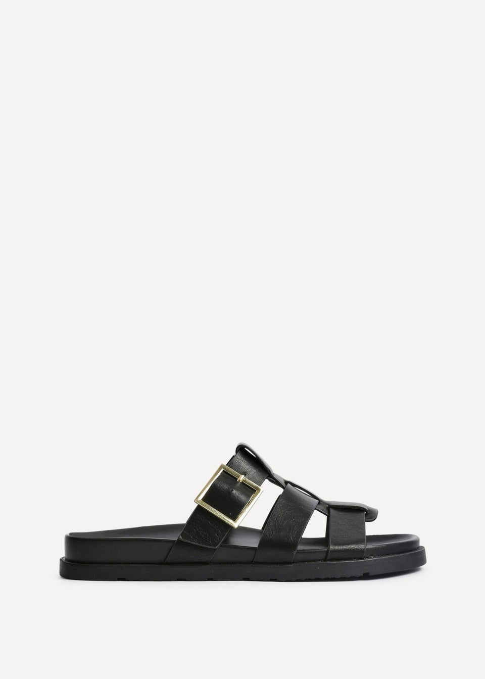 Linzi Restore Black Faux Leather Slip-On Gladiator Sandals