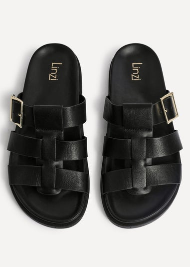 Linzi Restore Black Faux Leather Gladiator Slip-On Sandal