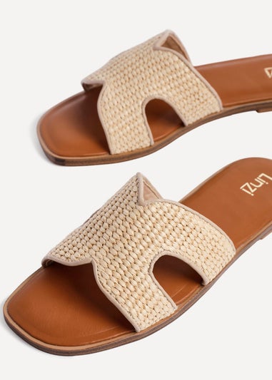 Linzi Petra Natural Raffia Link Design Flat Sandal