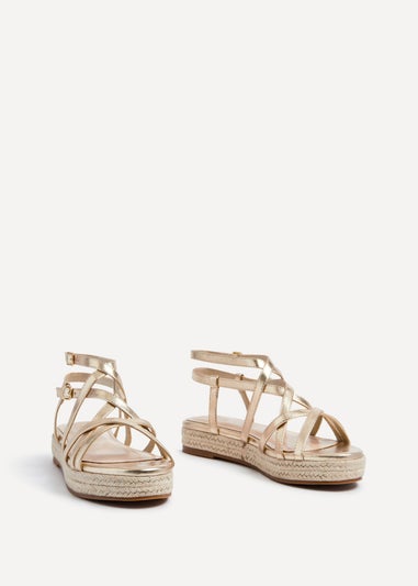 Linzi Dezi Gold Faux Leather Strappy Flatform Sandal