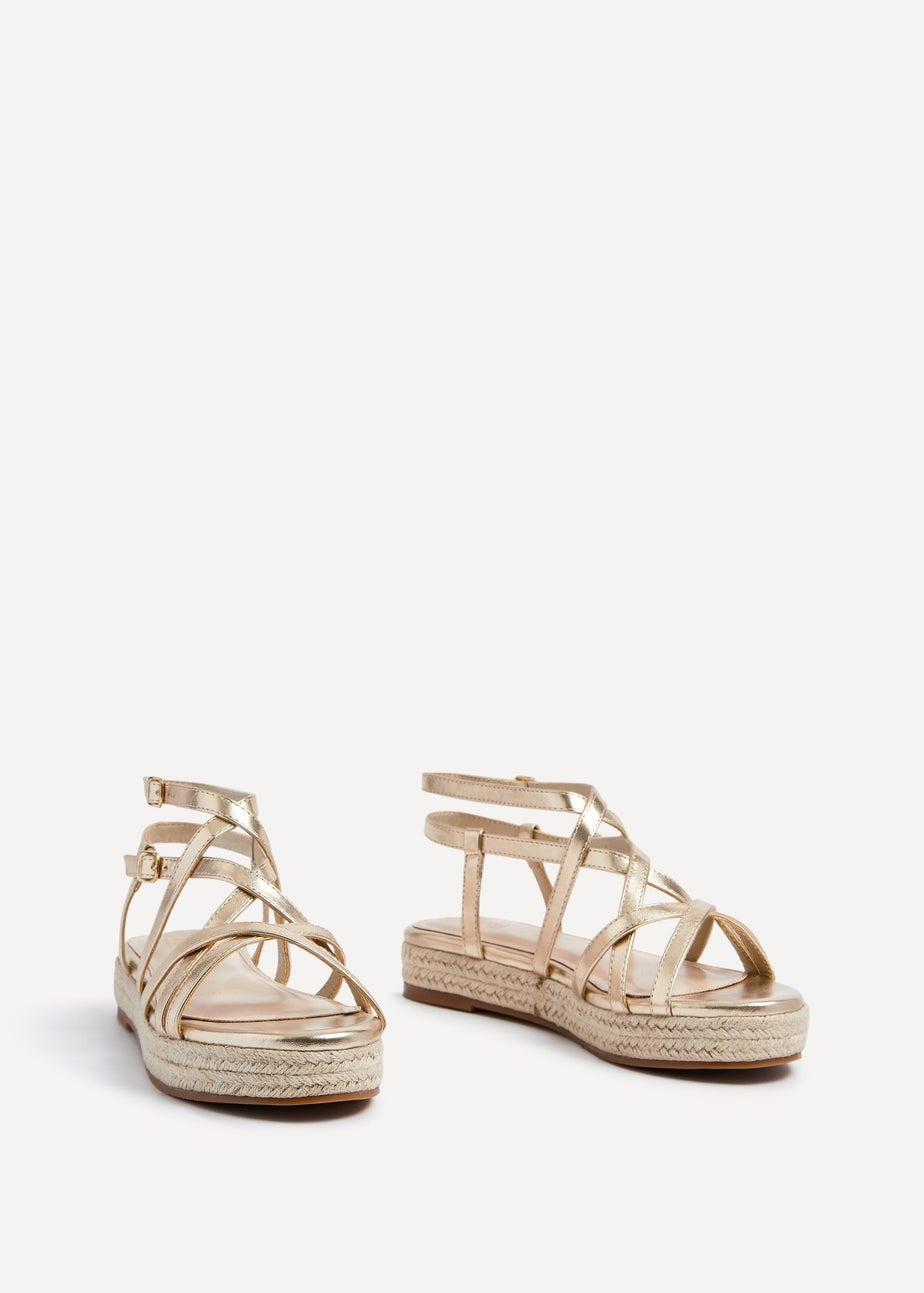 Linzi Dezi Gold Faux Leather Strappy Flatform Sandal