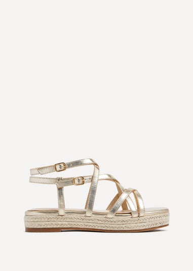 Linzi Dezi Gold Faux Leather Strappy Flatform Sandal