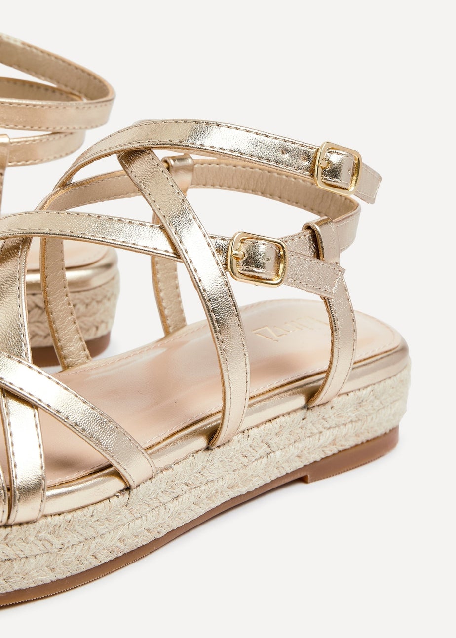Linzi Dezi Gold Faux Leather Strappy Flatform Sandal