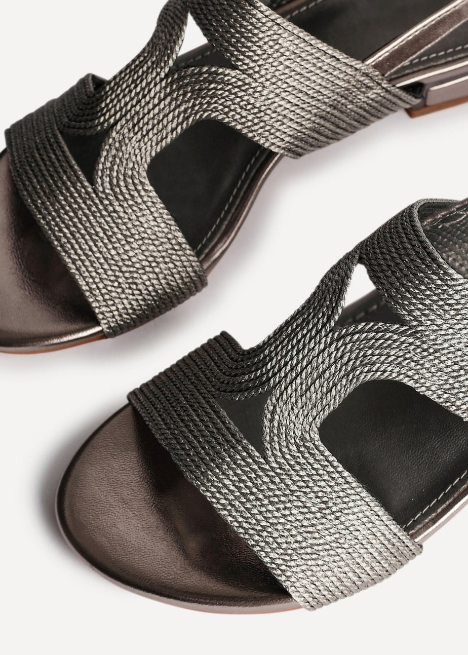 Linzi Reeva Pewter Woven Slingback Low Block Heeled Sandals