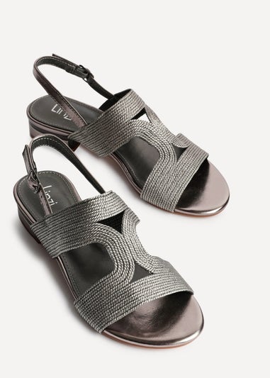 Linzi Reeva Pewter Woven Slingback Low Block Heeled Sandals