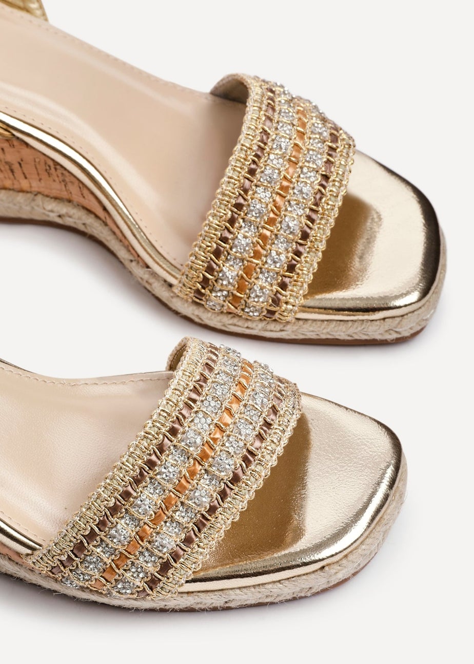 Linzi Ophelia Gold Embellished Cork Wedge