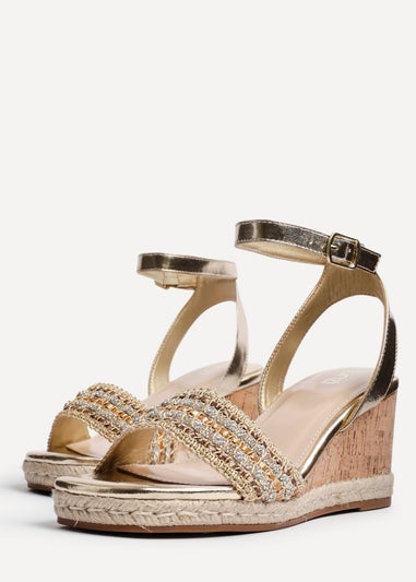 Linzi Ophelia Gold Embellished Cork Wedge