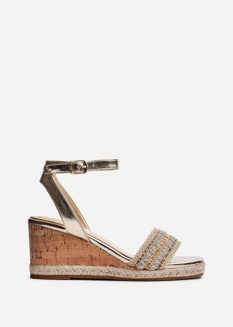 Linzi Ophelia Gold Embellished Cork Wedge