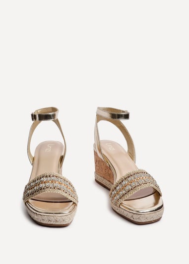 Linzi Ophelia Gold Embellished Cork Wedge
