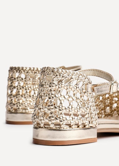 Linzi Suki Gold Faux Leather Woven Two Part Sandals