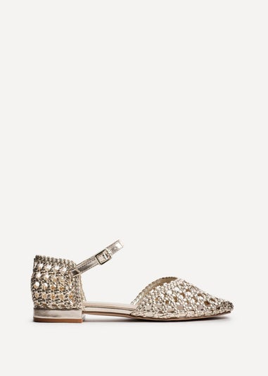 Linzi Suki Gold Faux Leather Woven Two Part Sandals
