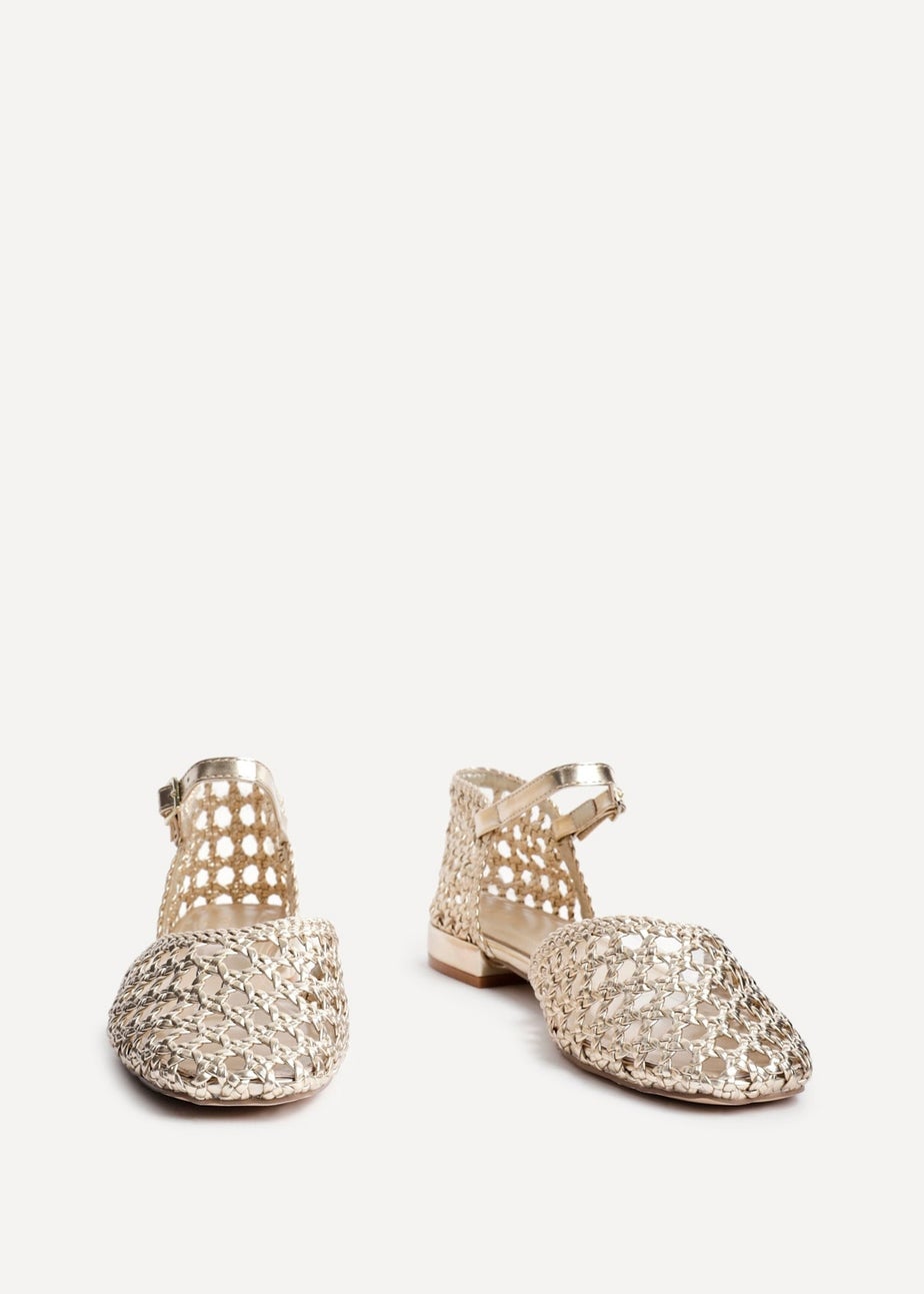 Linzi Suki Gold Faux Leather Woven Two Part Sandals