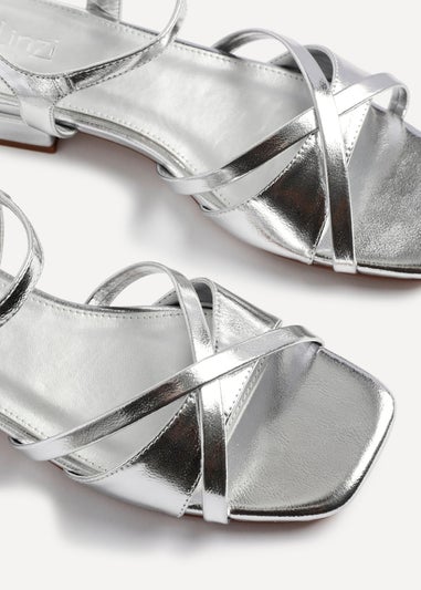 Linzi Zenna Silver Faux Leather Strappy Low Block Heeled Sandals