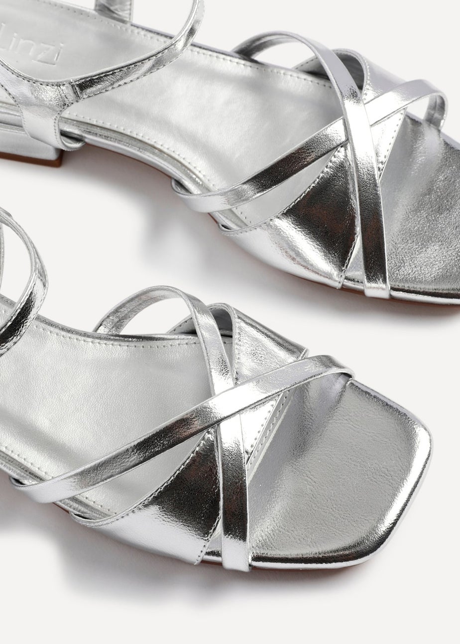 Linzi Zenna Silver Faux Leather Strappy Low Block Heeled Sandals
