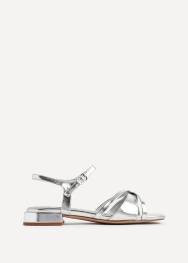 Linzi Zenna Silver Faux Leather Strappy Low Block Heeled Sandals