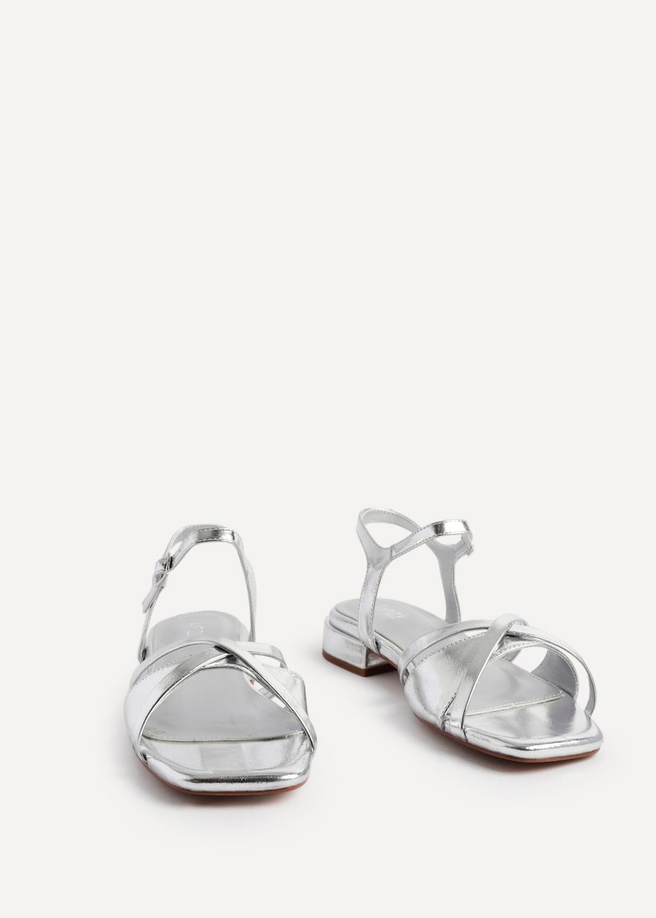 Linzi Zenna Silver Faux Leather Strappy Low Block Heeled Sandals