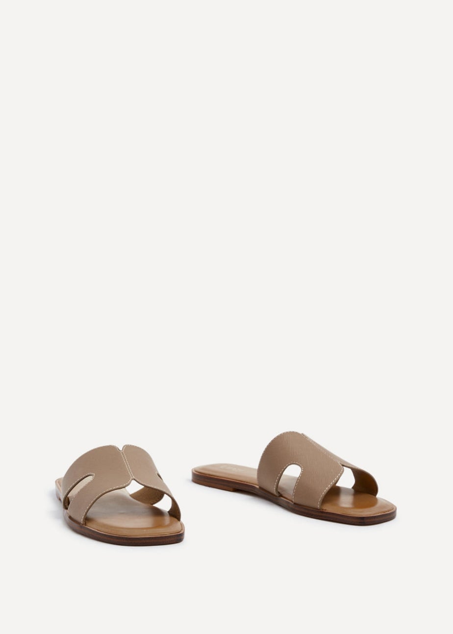 Linzi Petra Taupe Faux Leather Link Design Flat Sandal