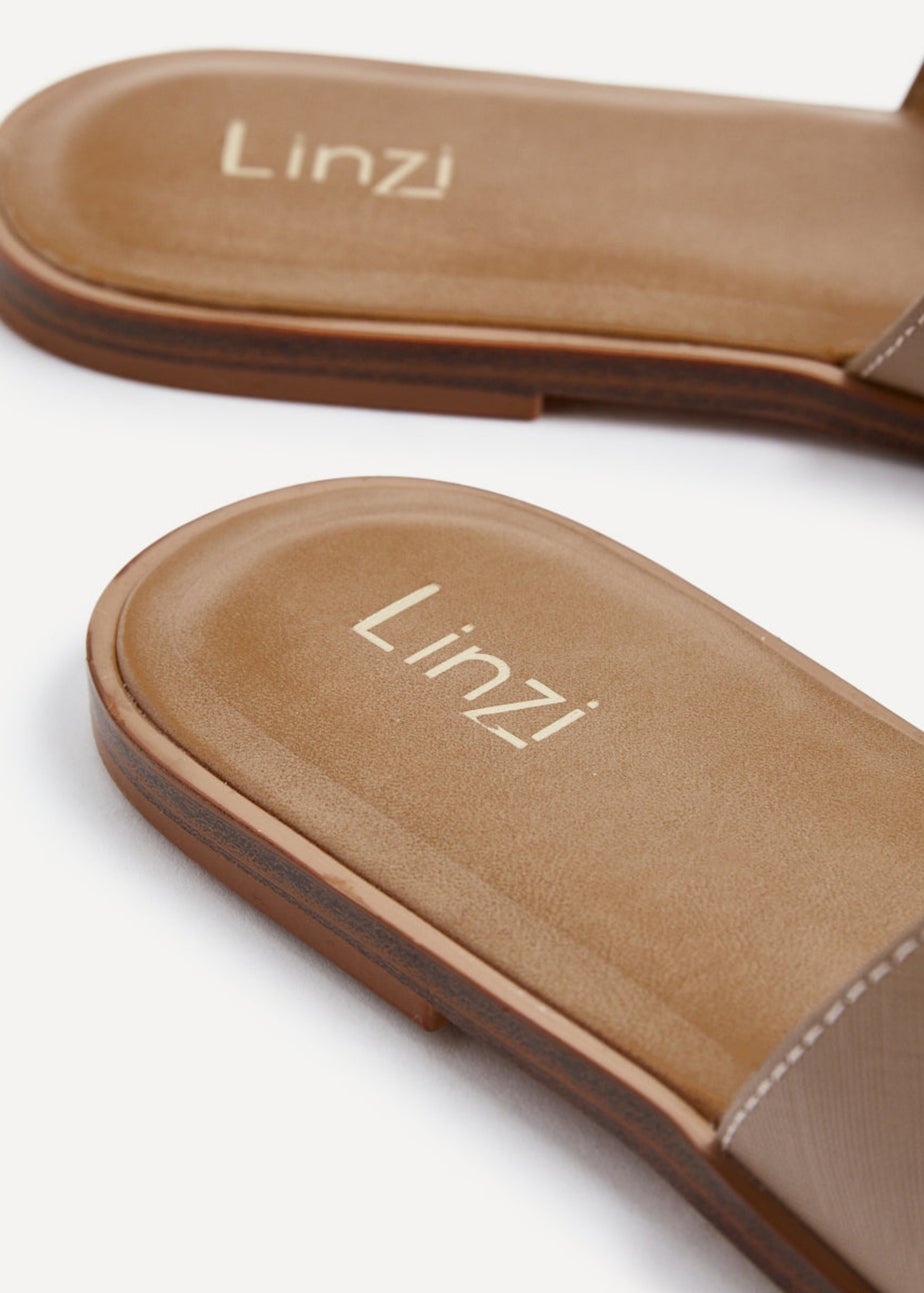 Linzi Petra Taupe Faux Leather Link Design Flat Sandal