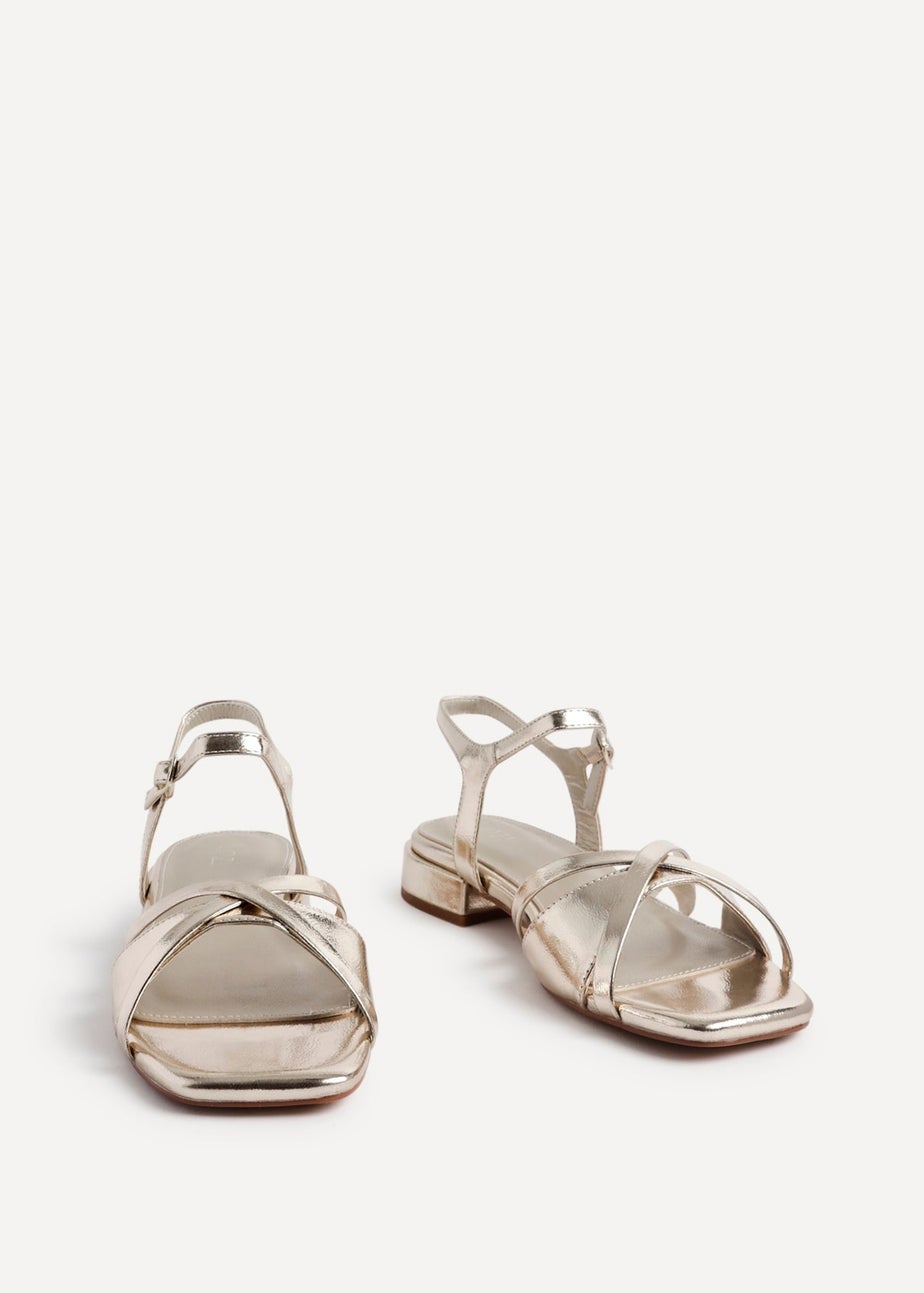 Linzi Zenna Gold Faux Leather Strappy Low Block Heeled Sandals