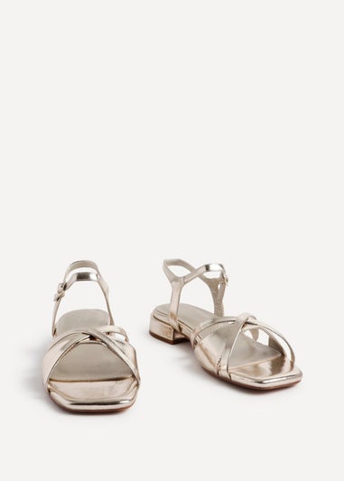 Linzi Zenna Gold Faux Leather Strappy Low Block Heeled Sandals