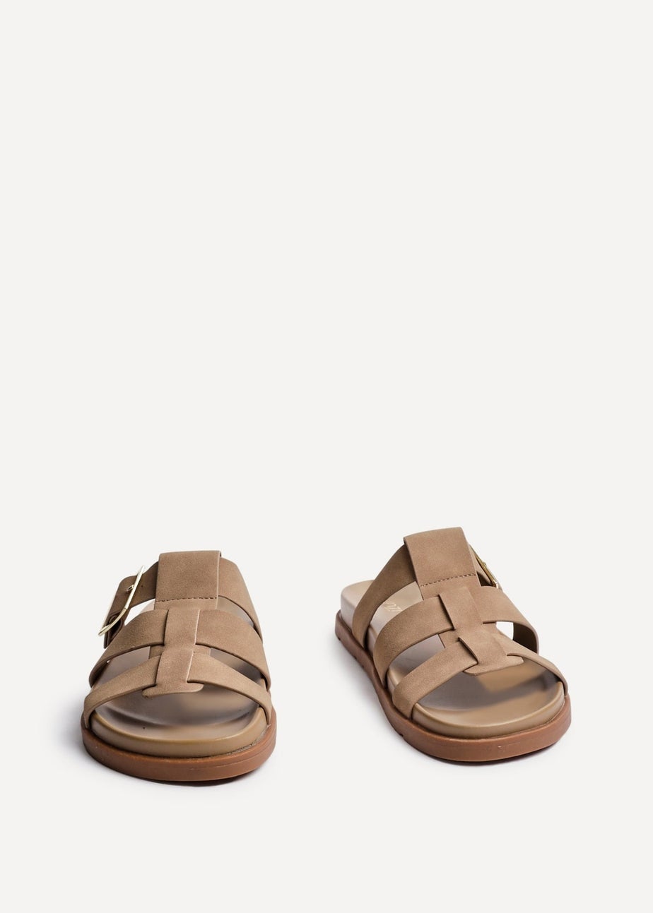 Linzi Restore Taupe Faux Nubuck Slip-On Gladiator Sandals