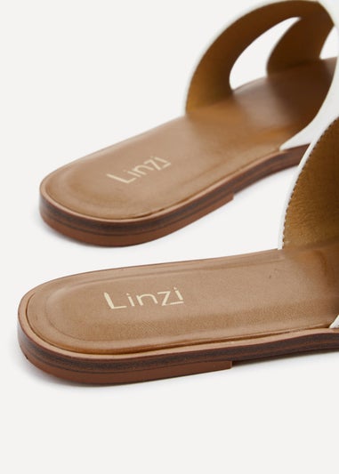Linzi Petra White Faux Leather Link Design Flat Sandal