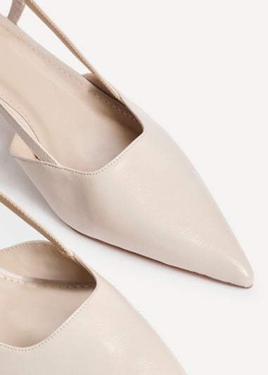 Linzi Refined Nude Faux Leather Slingback Kitten Court Heels
