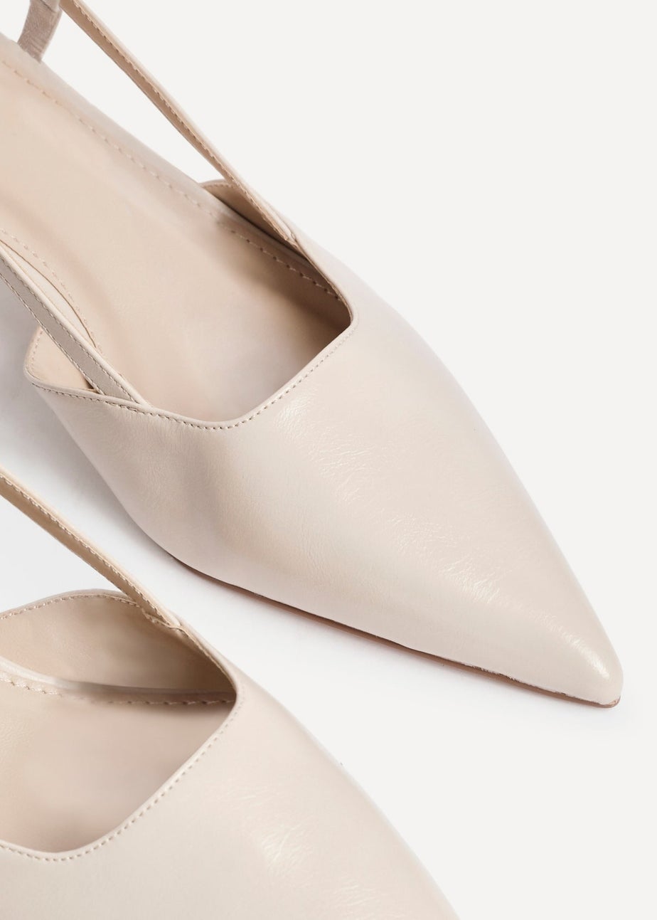 Linzi Refined Nude Faux Leather Slingback Kitten Court Heels