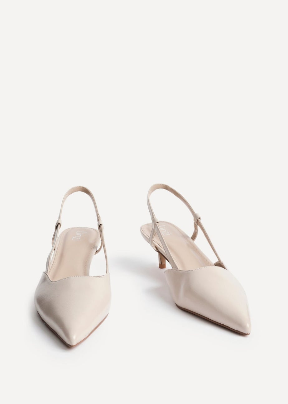 Linzi Refined Nude Faux Leather Slingback Kitten Court Heels