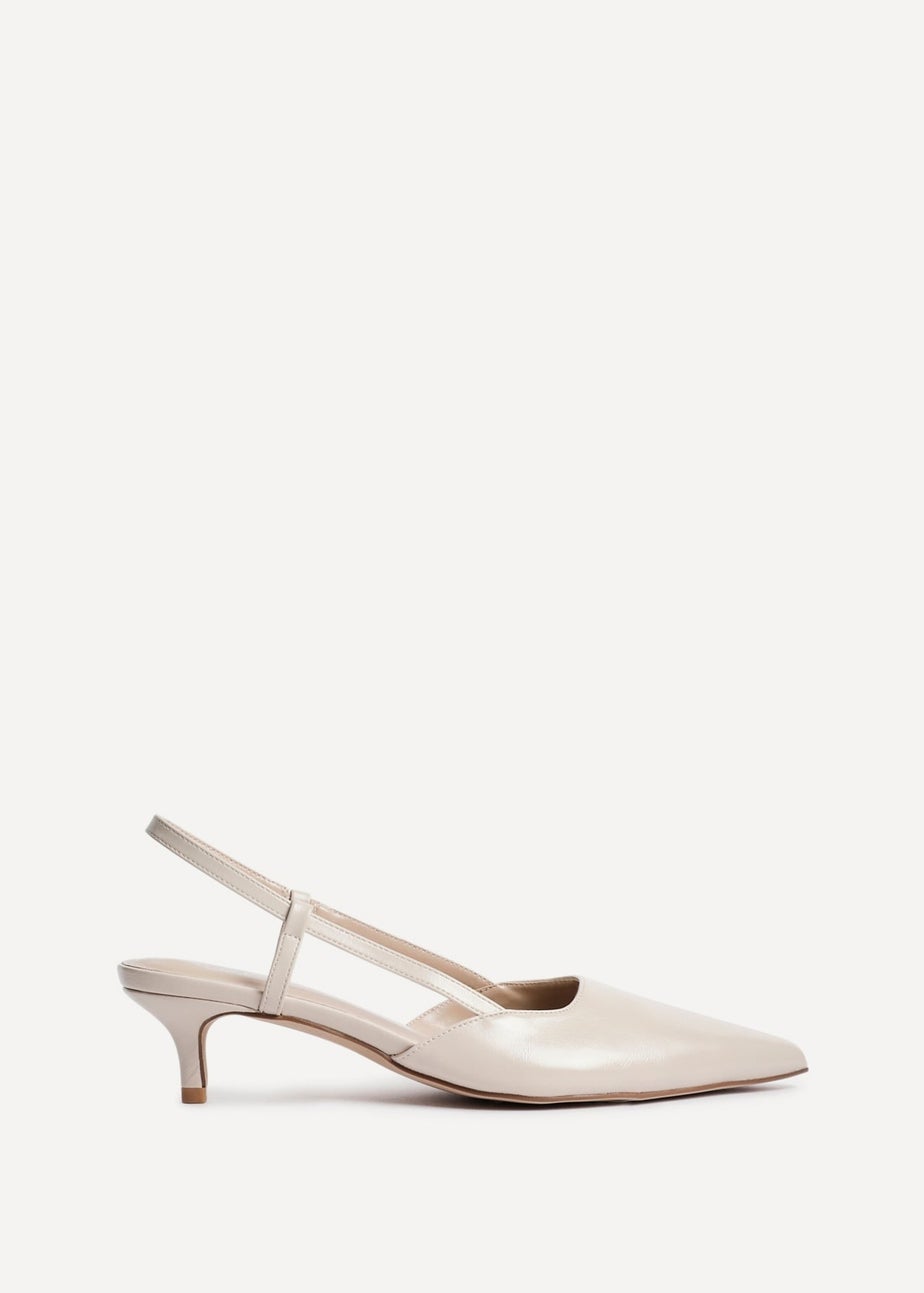 Linzi Refined Nude Faux Leather Slingback Kitten Court Heels