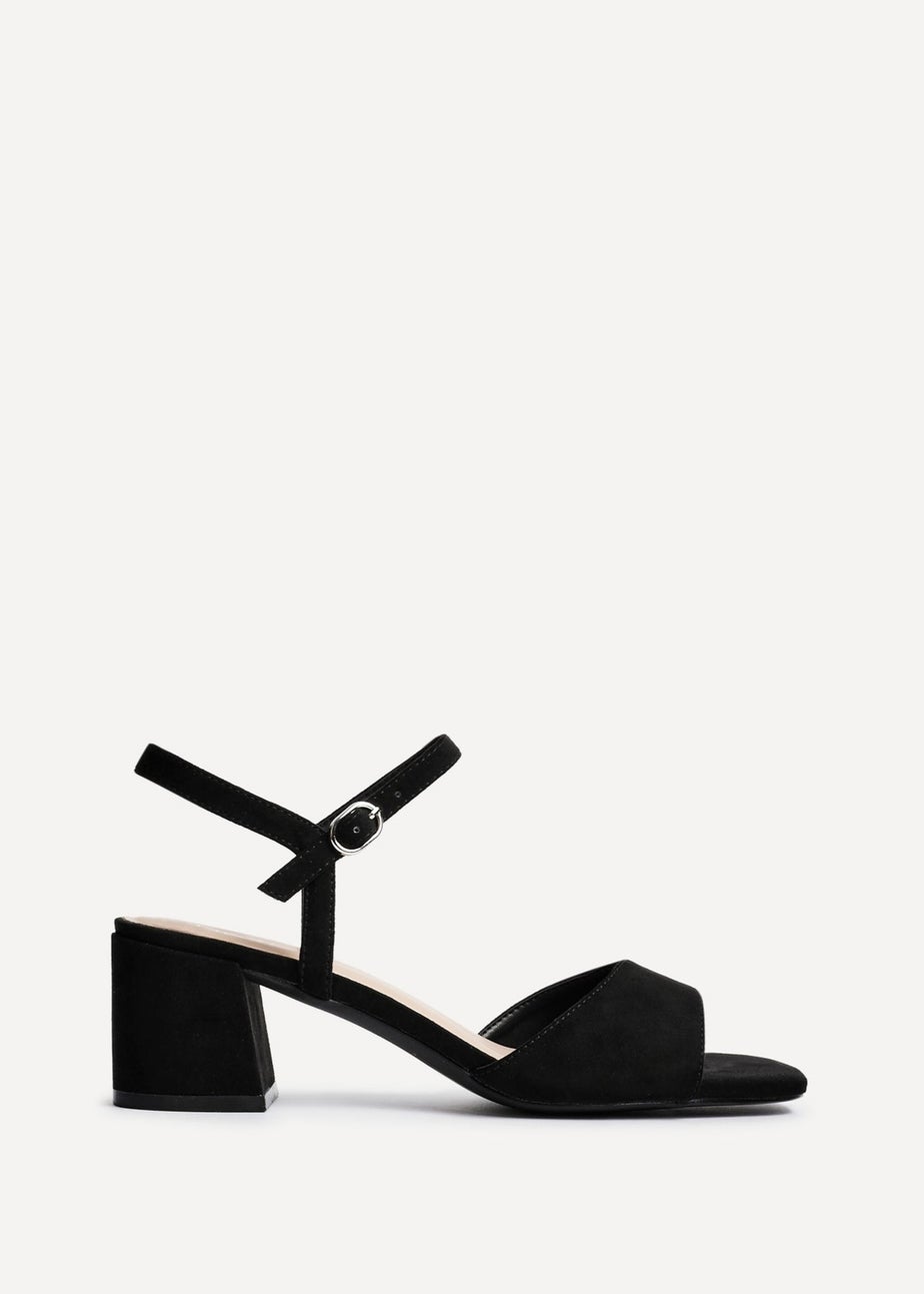 Linzi Darlene Black Faux Suede Low Block Heeled Sandals