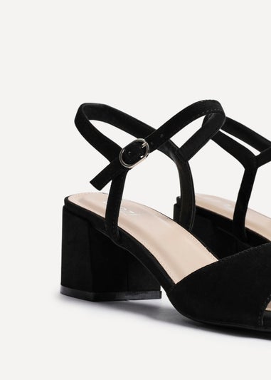Linzi Darlene Black Faux Suede Low Block Heeled Sandals