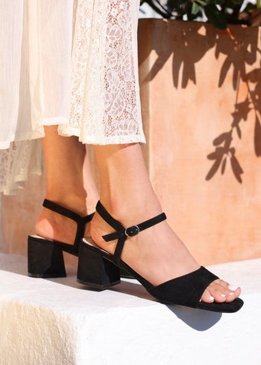 Linzi Darlene Black Faux Suede Low Block Heeled Sandals
