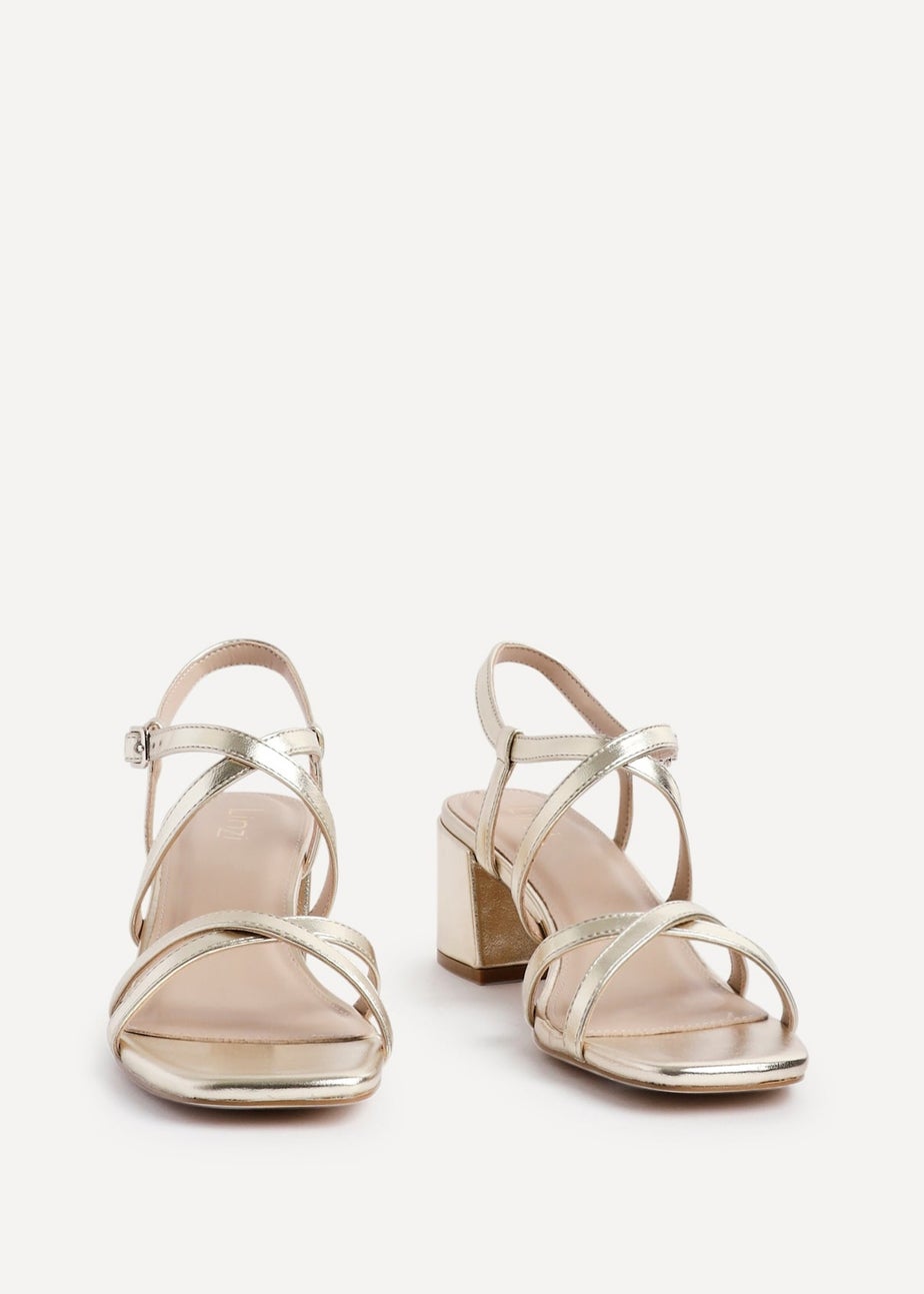 Linzi Jovanna Gold Faux Leather Strappy Low Block Heeled Sandals