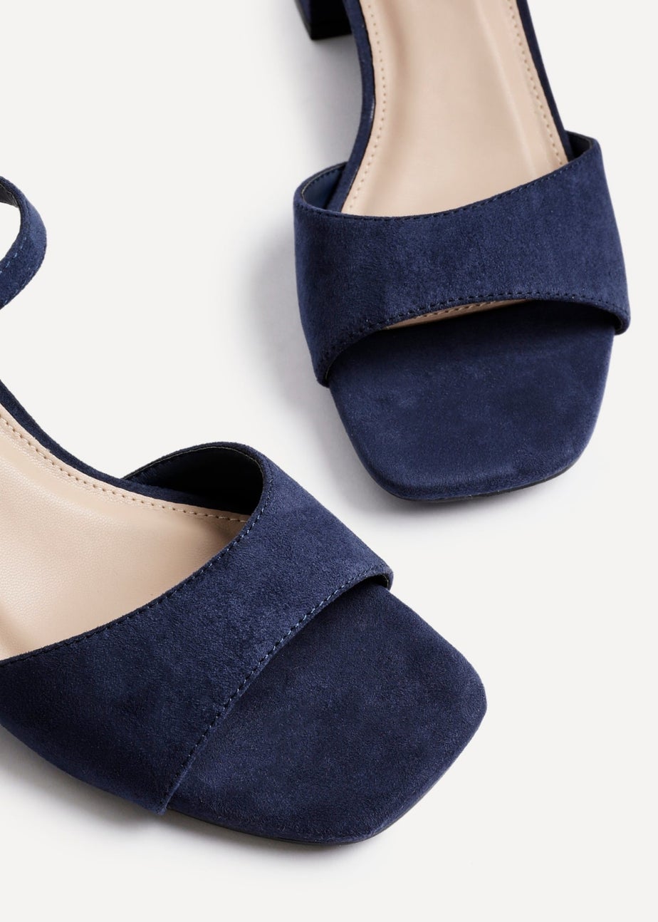 Linzi Darlene Navy Faux Suede Low Block Heeled Sandals
