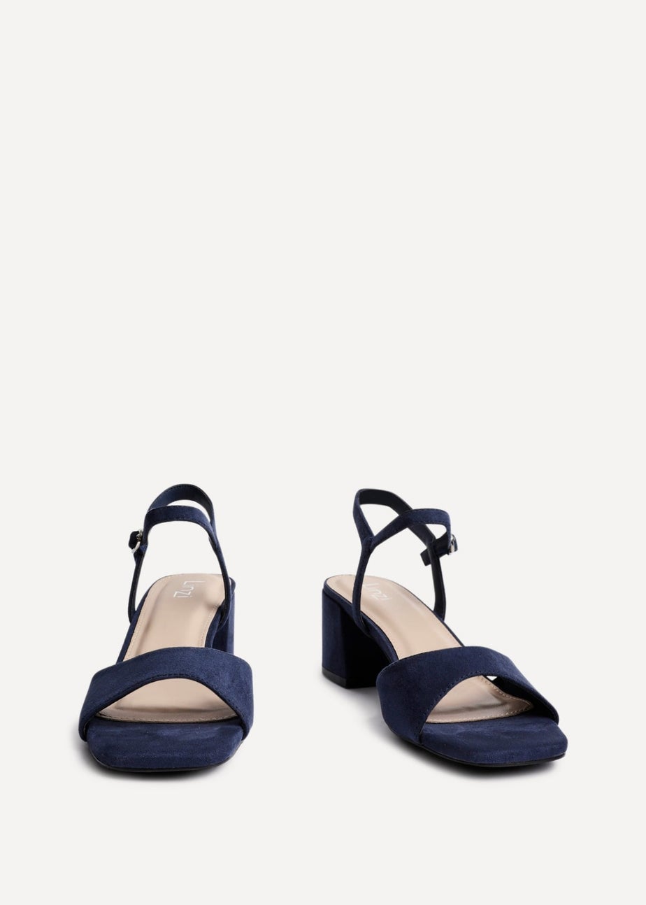 Linzi Darlene Navy Faux Suede Low Block Heeled Sandals