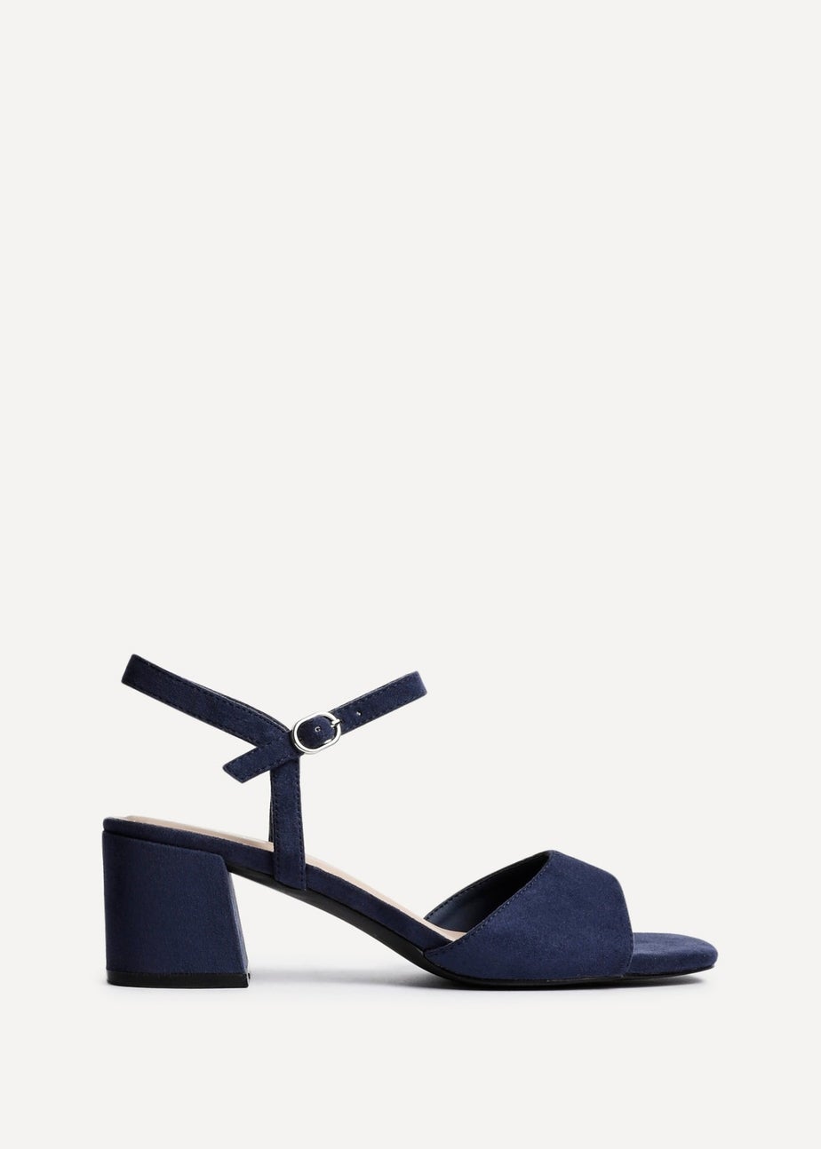 Linzi Darlene Navy Faux Suede Low Block Heeled Sandals