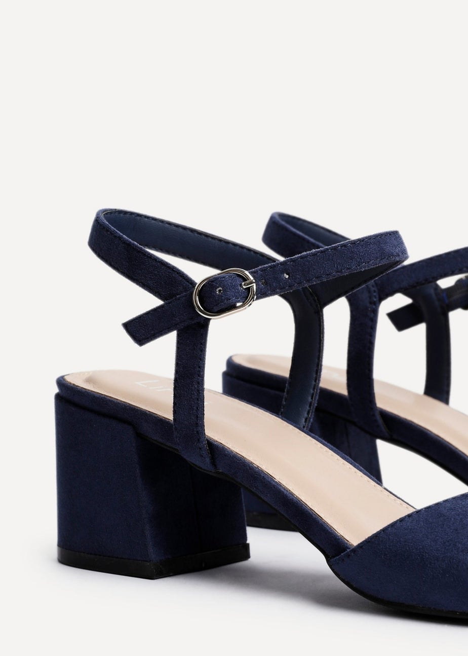 Linzi Darlene Navy Faux Suede Low Block Heeled Sandals