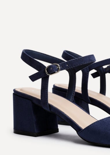 Linzi Darlene Navy Faux Suede Low Block Heeled Sandals