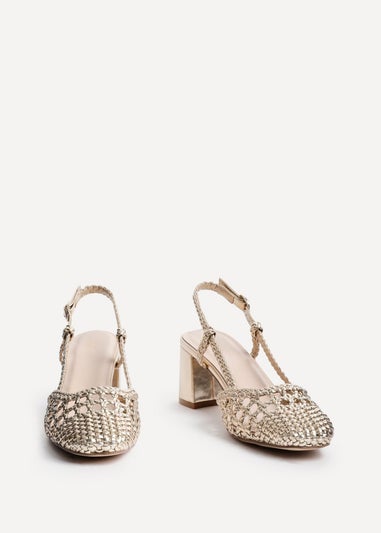 Linzi Sandria Gold Faux Leather Hand Woven Court Heels