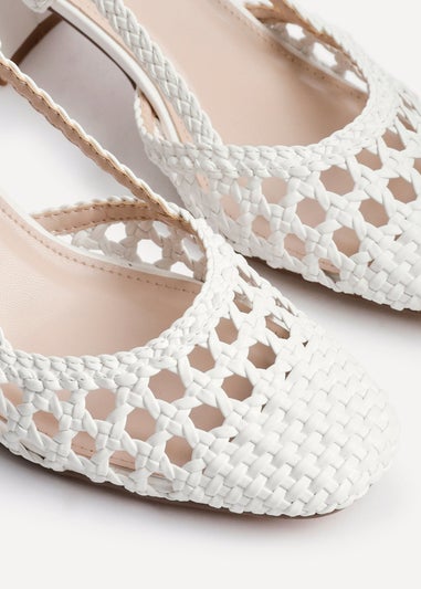 Linzi Sandria White Faux Leather Hand Woven Court Heels