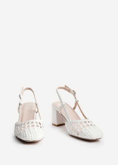 Linzi Sandria White Faux Leather Hand Woven Court Heels